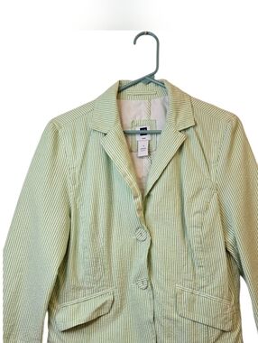 GAP Light Green Striped Women's Blazer Jacket - Size 10 Vintage Summer Style